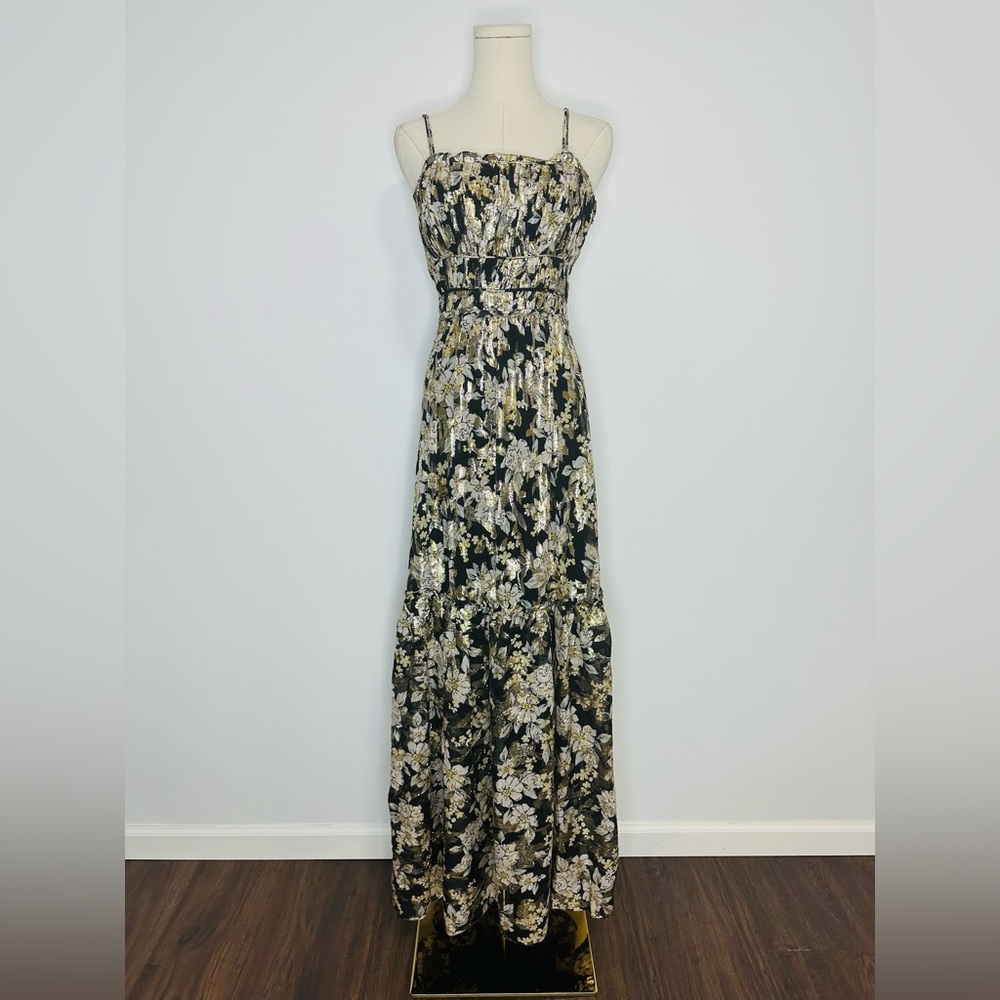 ML Monique Lhuillier Metallic Chiffon Maxi Dress - Picture 4 of 9